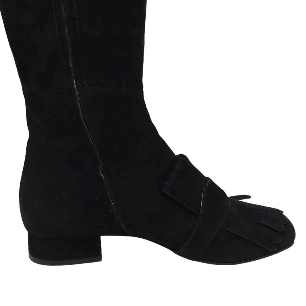 Gucci Size Marmont GG Fringe riding black suede tall boots logo size 36.5